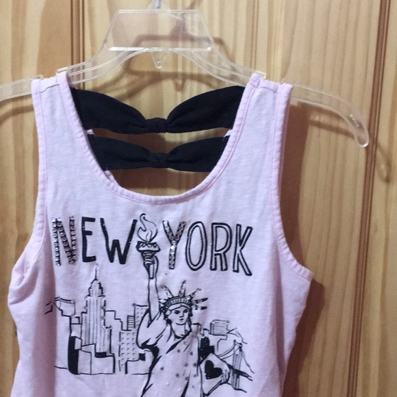 Justice “New York” light pink tank,2 bows on back. - Picture 3 of 4